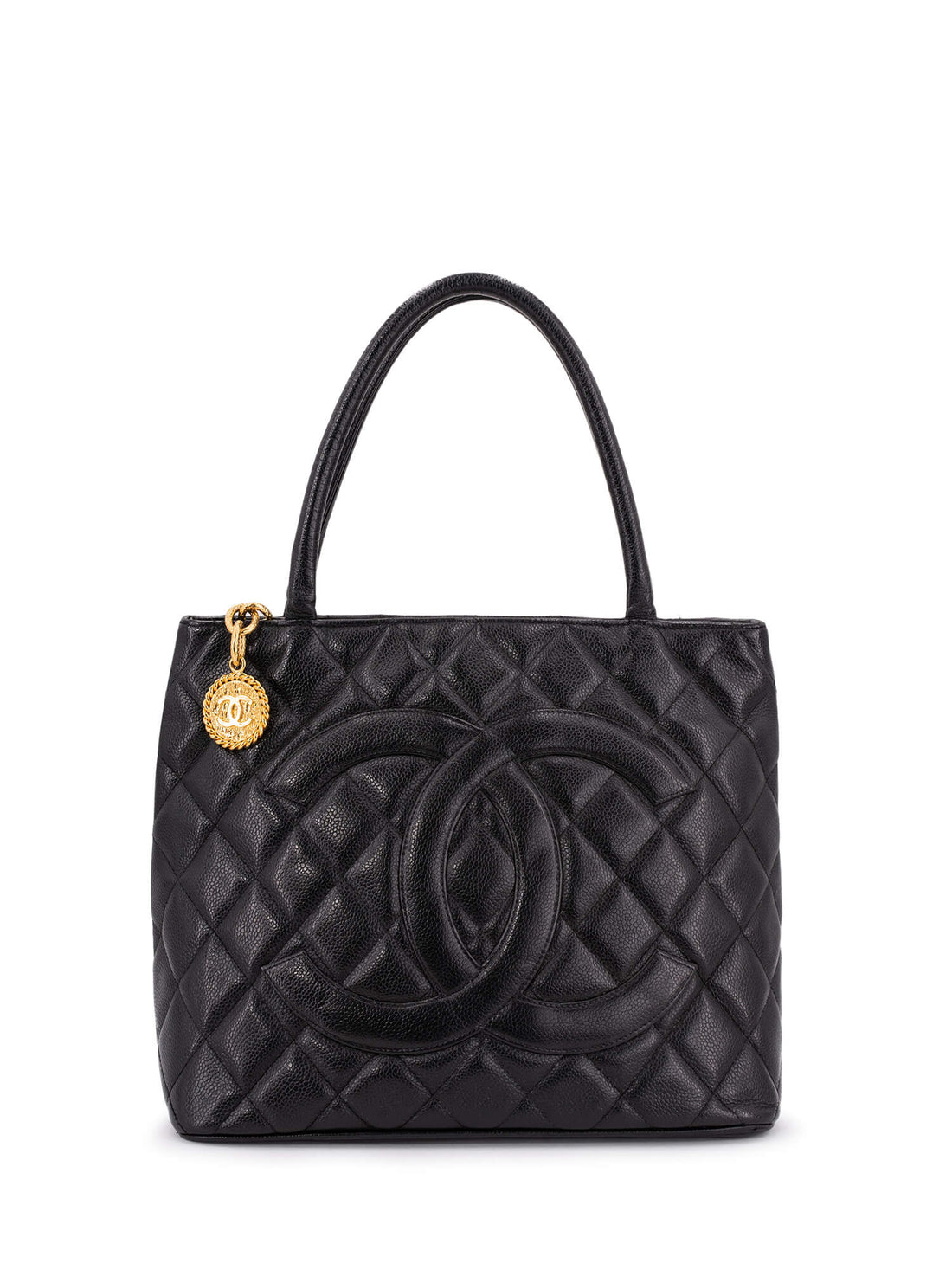 Chanel CC Logo Caviar Quilted Leather Medallion Bag Black