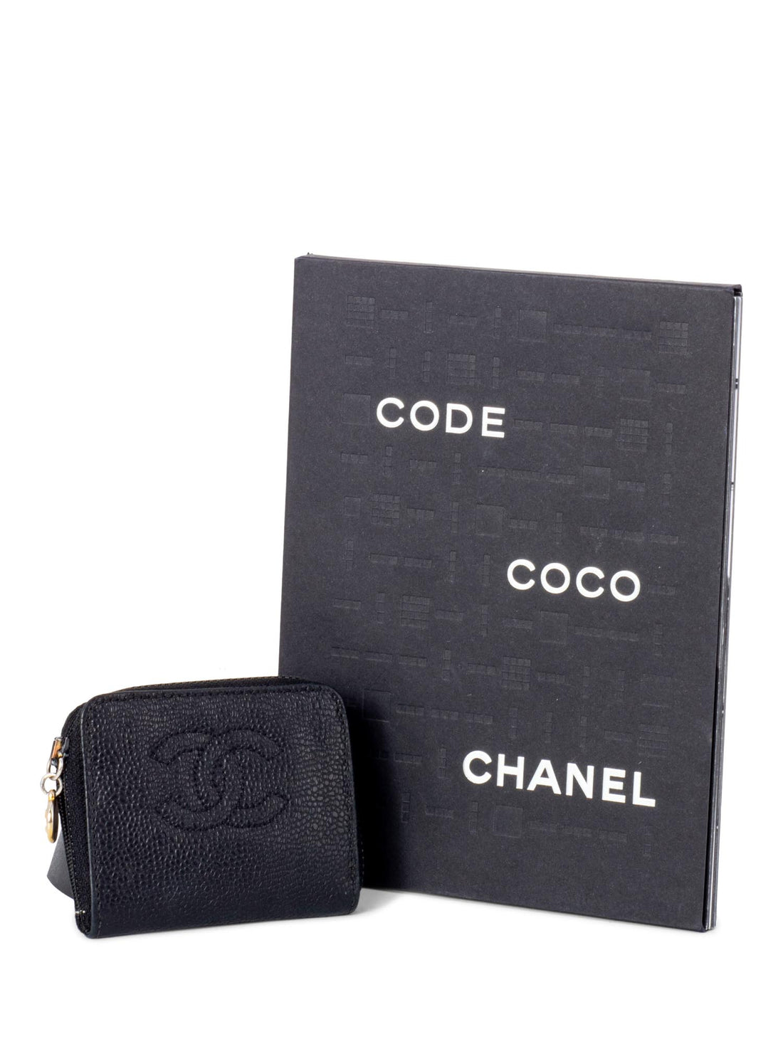 Chanel CC Logo Caviar Zippered Card Wallet Black