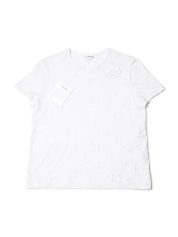 Chanel CC Logo Cotton Eyelet Embroidered T-Shirt White