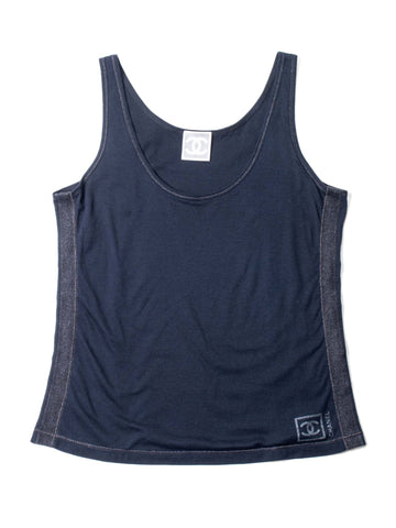 Chanel CC Logo Cotton Sleeveless Tank Top Black