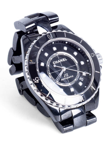 Chanel CC Logo Diamond J12 Watch Black Onyx