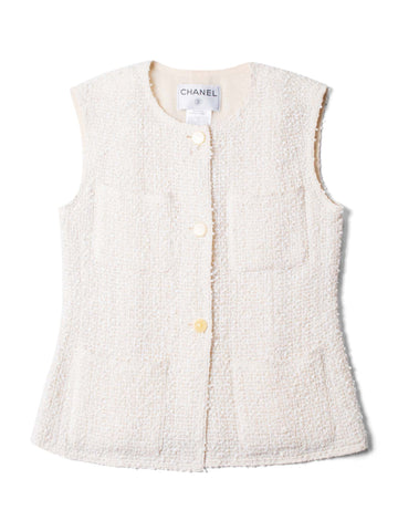 Chanel CC Logo Fantasy Tweed Patch Pocket Vest Ivory