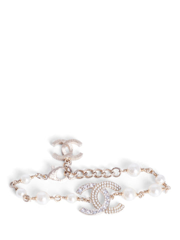 Chanel CC Logo Gold Pearl Bracelet White