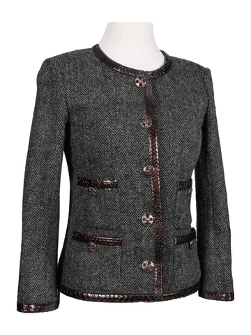 Chanel CC Logo Gripoix Tweed Fringe Fitted Jacket Green