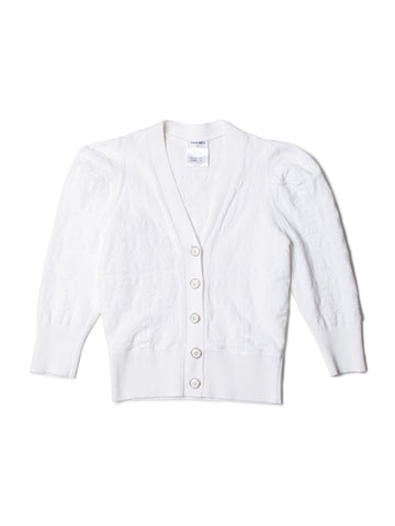 Chanel CC Logo Knit Button Down Cardigan White