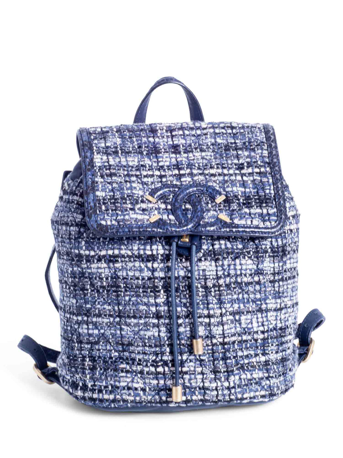 Chanel CC Logo Leather Tweed Backpack Blue