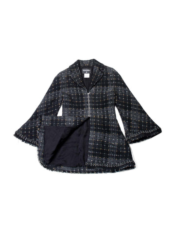 Chanel CC Logo Lesage Tweed Fringe Aline Jacket Black Grey