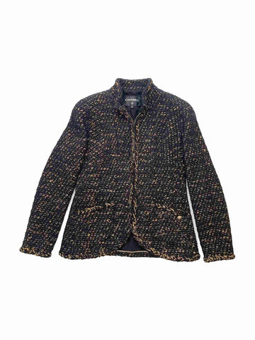 Chanel CC Logo Lesage Tweed Fringe Aline Jacket Black