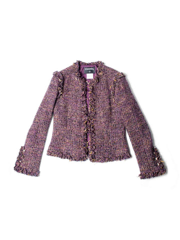 Chanel CC Logo Lesage Tweed Fringe Jacket Purple