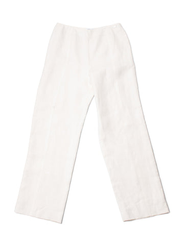 Chanel CC Logo Linen High Waisted Straight Leg Pants Ivory