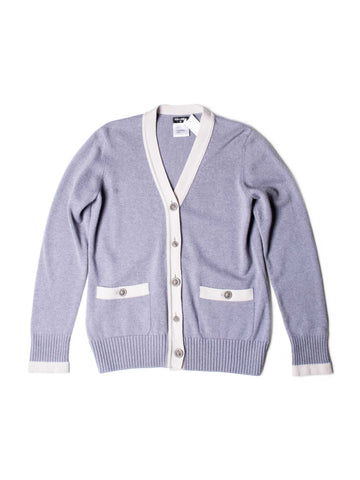Chanel CC Logo Lion Head Cashmere Cardigan Grey