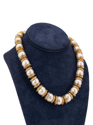 Chanel CC Logo Pearl Choker Necklace Gold