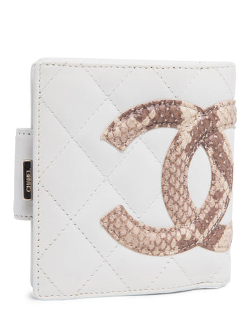 Chanel CC Logo Python Quilted Cambon Wallet White
