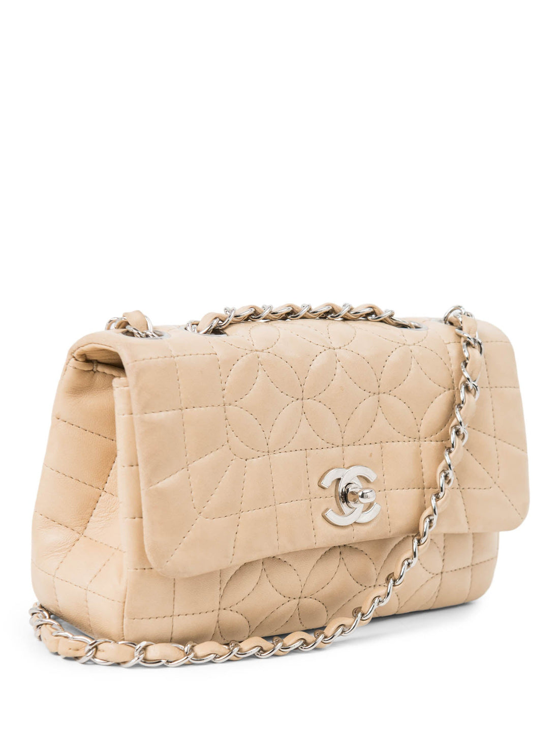 Chanel CC Logo Quilted Camellia Leather Mini Bag Beige
