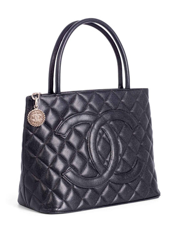 Chanel CC Logo Quilted Caviar Leather Bag Black