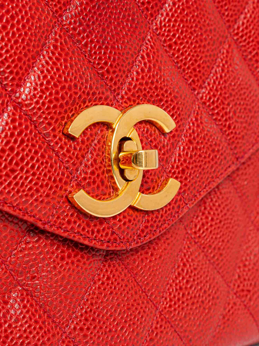 Chanel CC Logo Quilted Caviar Leather Flap Messenger Bag Red