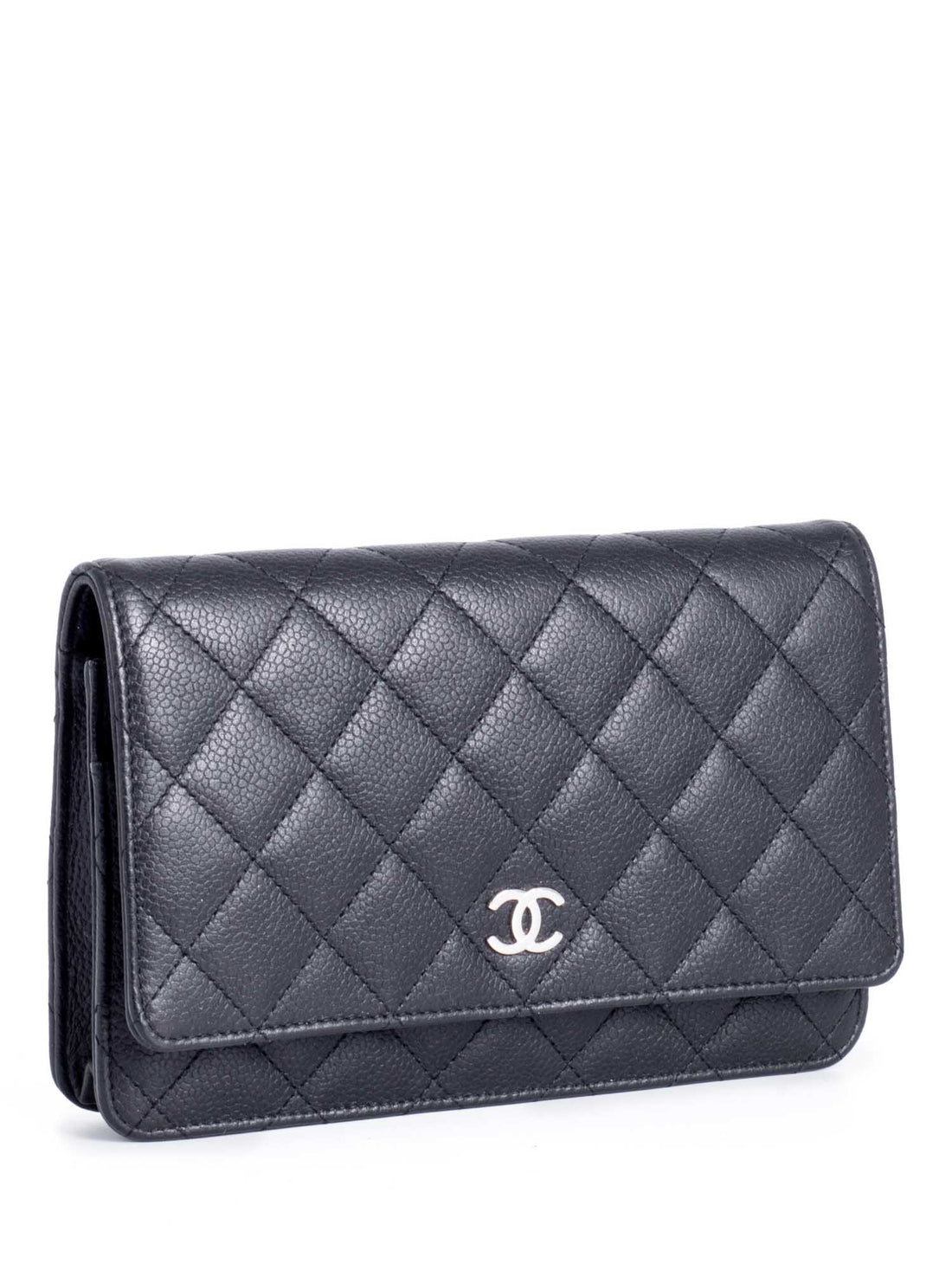 Chanel CC Logo Quilted Caviar Leather Flap Wallet Clutc Black
