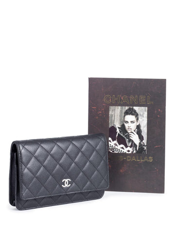Chanel CC Logo Quilted Caviar Leather Flap Wallet Clutc Black