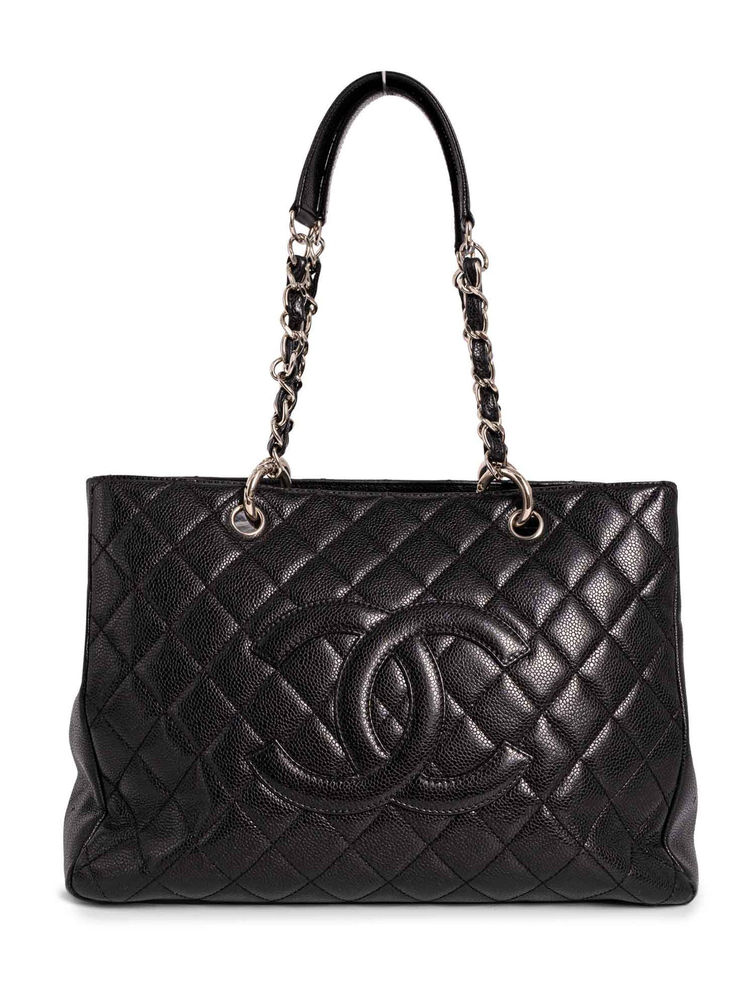 Chanel CC Logo Quilted Caviar Leather Shopper Bag Black