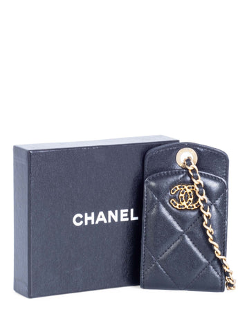 Chanel CC Logo Quilted Leather  Credit Card Wallet Black Gold