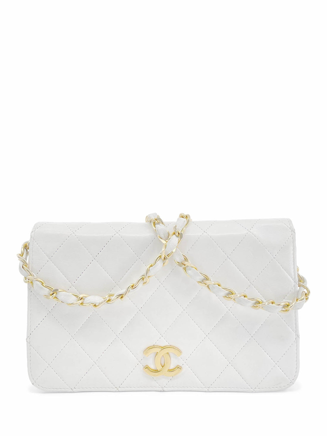 Chanel CC Logo Quilted Leather 24K Gold Plated Shoulder Bag White