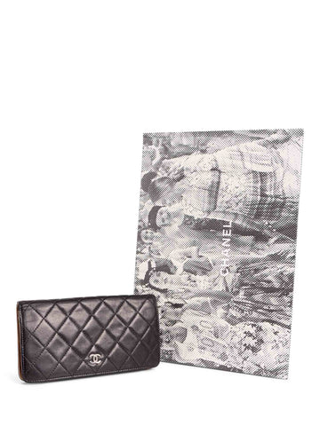 Chanel CC Logo Quilted Leather Bi-Fold Wallet Black Taupe
