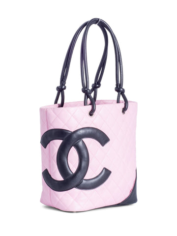 Chanel CC Logo Quilted Leather Cambon Tote MM  Pink