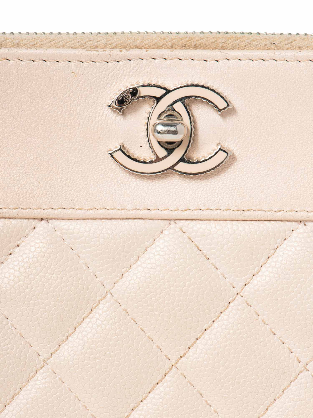 Chanel CC Logo Quilted Leather Clutch Blush Pink