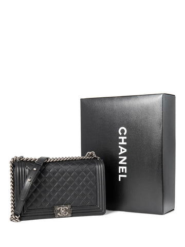 Chanel CC Logo Quilted Leather Medium Boy Bag Black