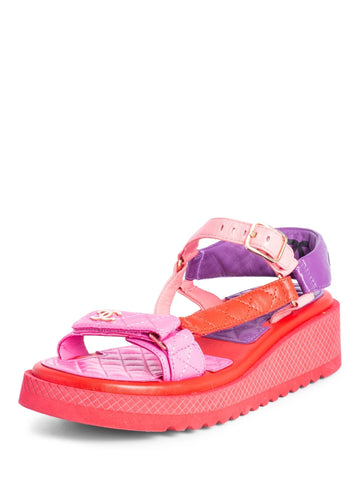 Chanel CC Logo Quilted Leather Platform Sandals Multicolor