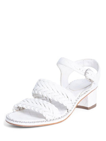 Chanel CC Logo Quilted Woven Chain Block Heel Sandal White