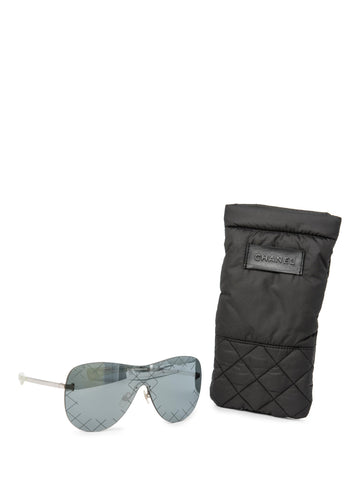 Chanel CC Logo Runway Aviator Sunglasses Silver