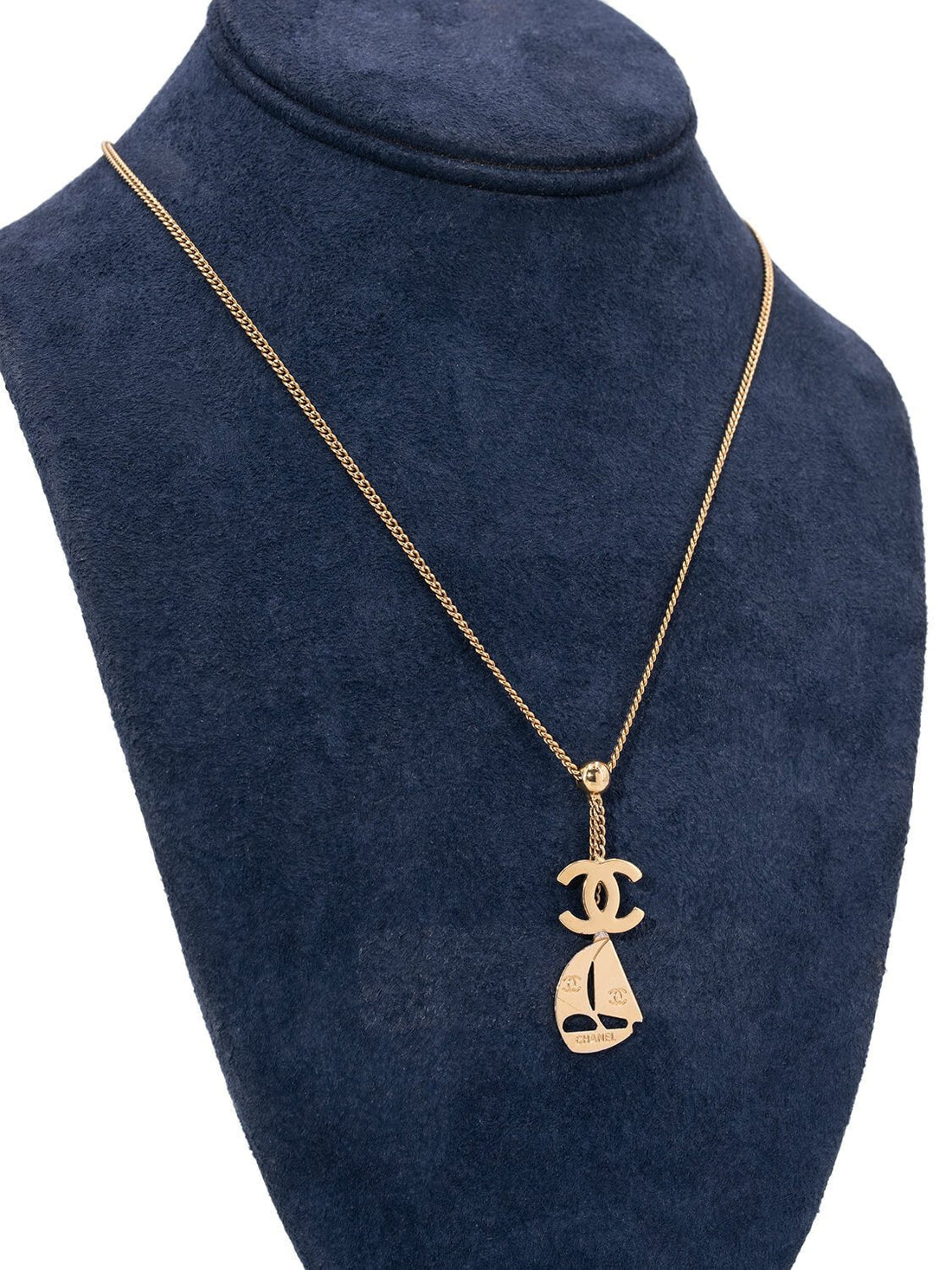 Chanel CC Logo Sailboat Charm Necklace Gold