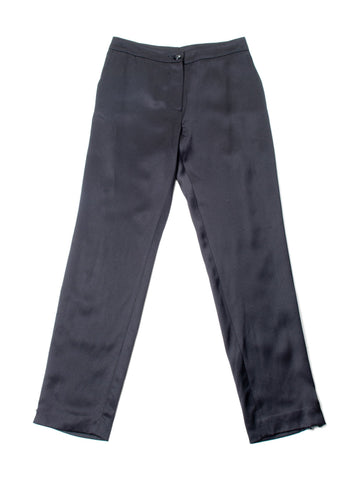 Chanel CC Logo Satin Silk Zippered Pants Black