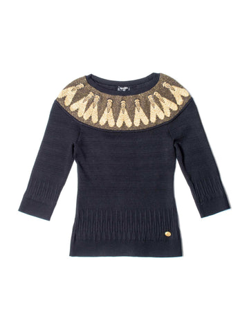 Chanel CC Logo Scarab Beetle Knit Sweater Black