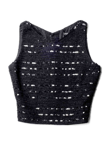 Chanel CC Logo Sequin Tweed Cropped Top Black