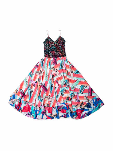 Chanel CC Logo Silk A Line Maxi Runway Dress Multicolor