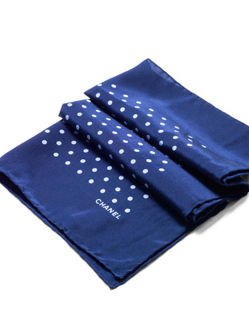 Chanel CC Logo Silk Polka Dot Mini Scarf Navy