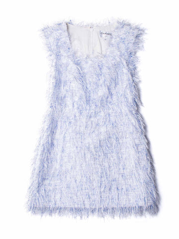 Chanel CC Logo Sleeveless Fringe Mini Dress Blue White
