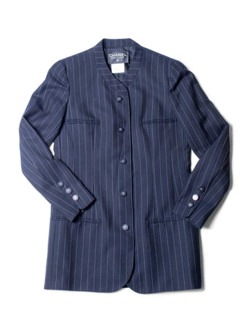 Chanel CC Logo Striped Jacket Navy Blue