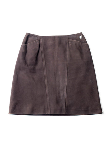 Chanel CC Logo Suede Leather Mini Skirt Brown