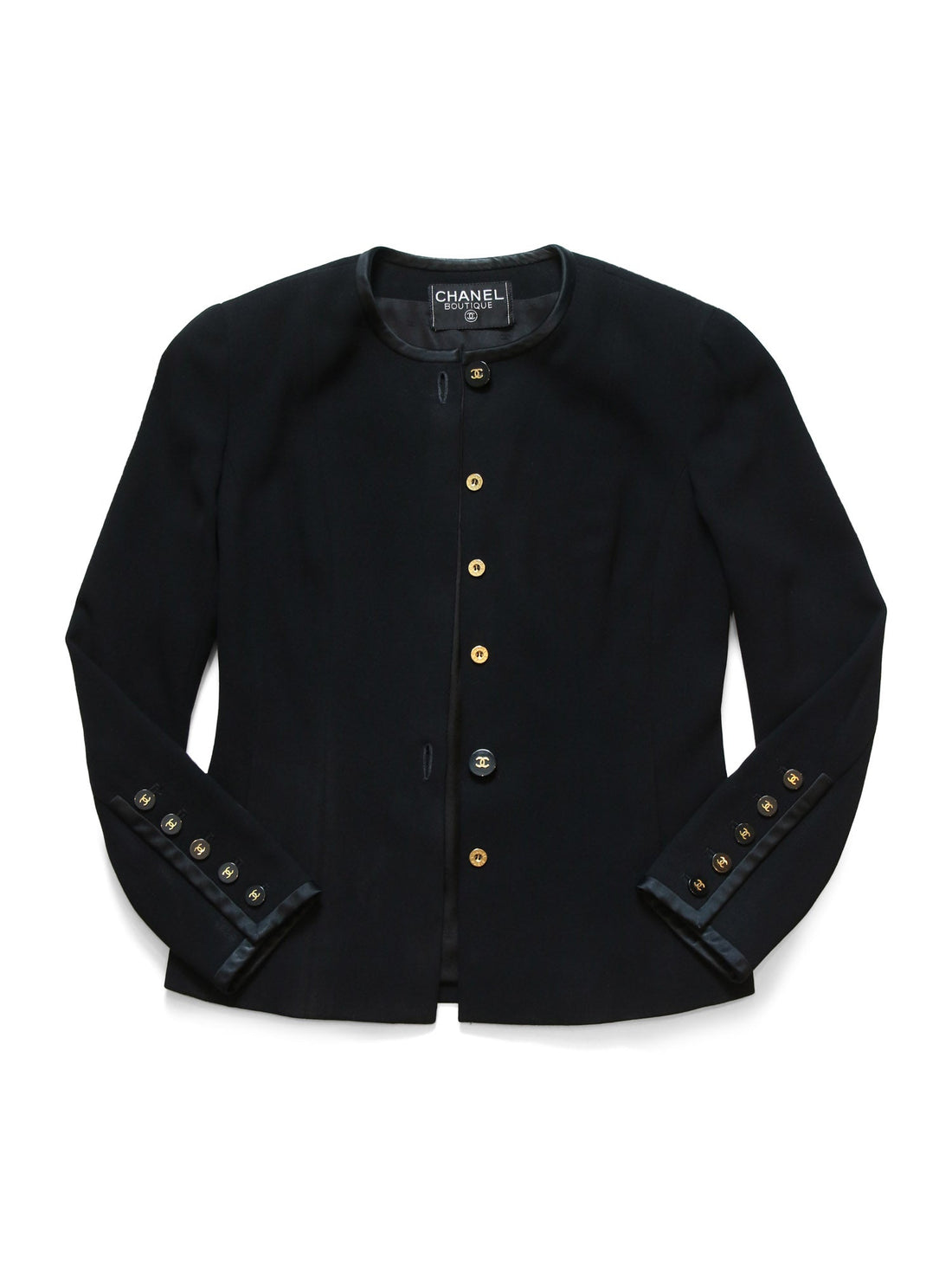 Chanel CC Logo Tweed Fitted Jacket Black Gold