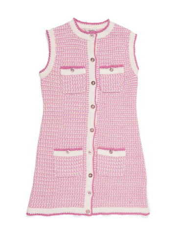 Chanel CC Logo Tweed Fringe Mini Dress Pink White