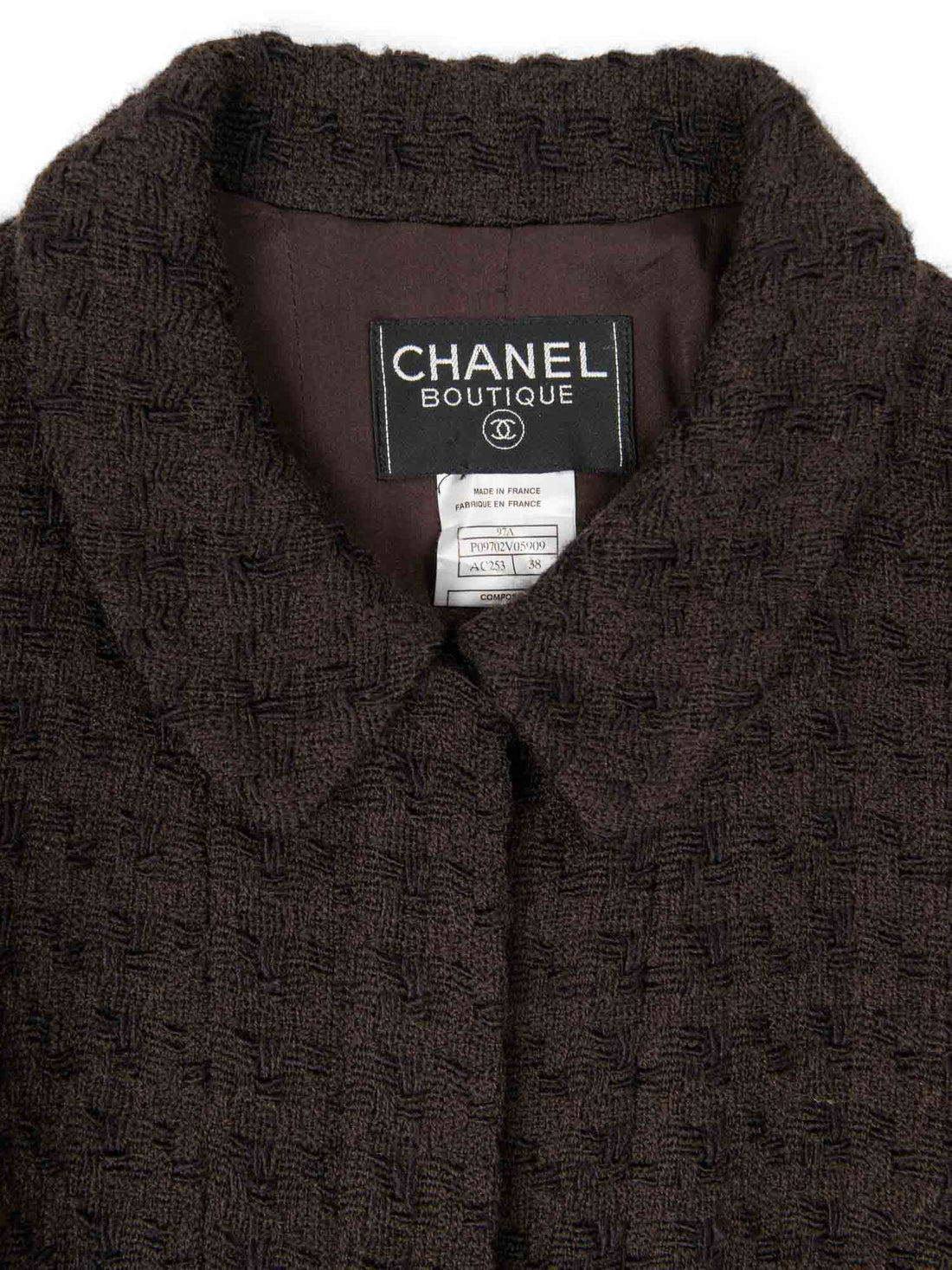 Chanel CC Logo Tweed Zip Up Jacket Brown