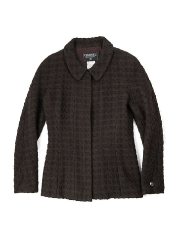 Chanel CC Logo Tweed Zip Up Jacket Brown