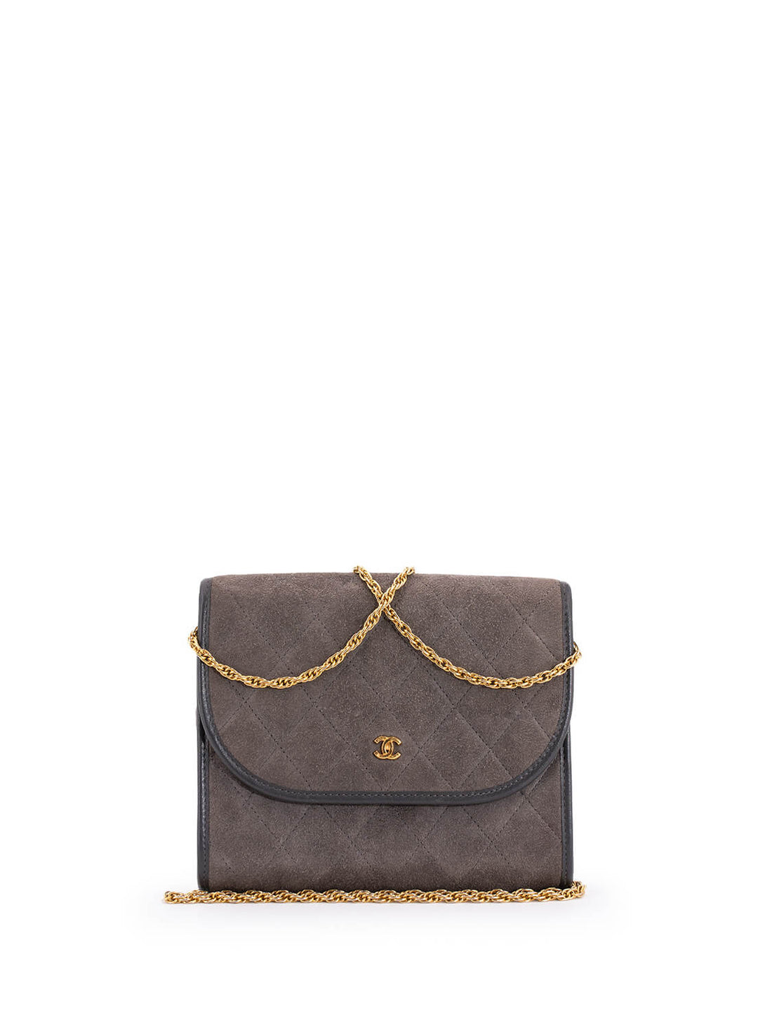 Chanel CC Suede Quilted Wallet On Chain Taupe