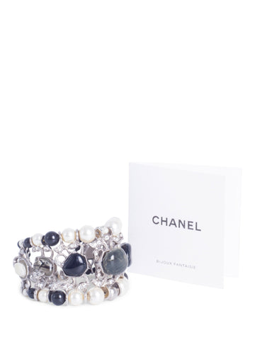 Chanel Cabochon Silver Pearl Bracelet White Black