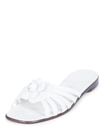 Chanel Cameilla Leather Slip On Strap Sandals White