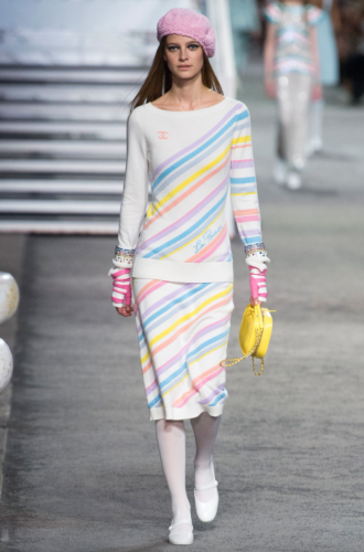 Chanel Cashmere CC Logo La Pausa Stripe Sweater White