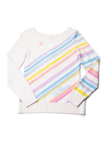 Chanel Cashmere CC Logo La Pausa Stripe Sweater White
